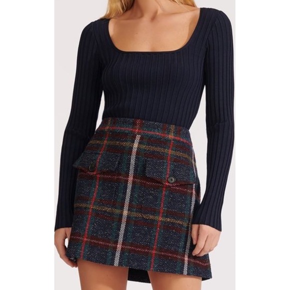 Veronica Beard Sweaters - Veronica Beard Womens Clara Scoop Square Neck Wide Rib Stretch Sweater Navy Sz M